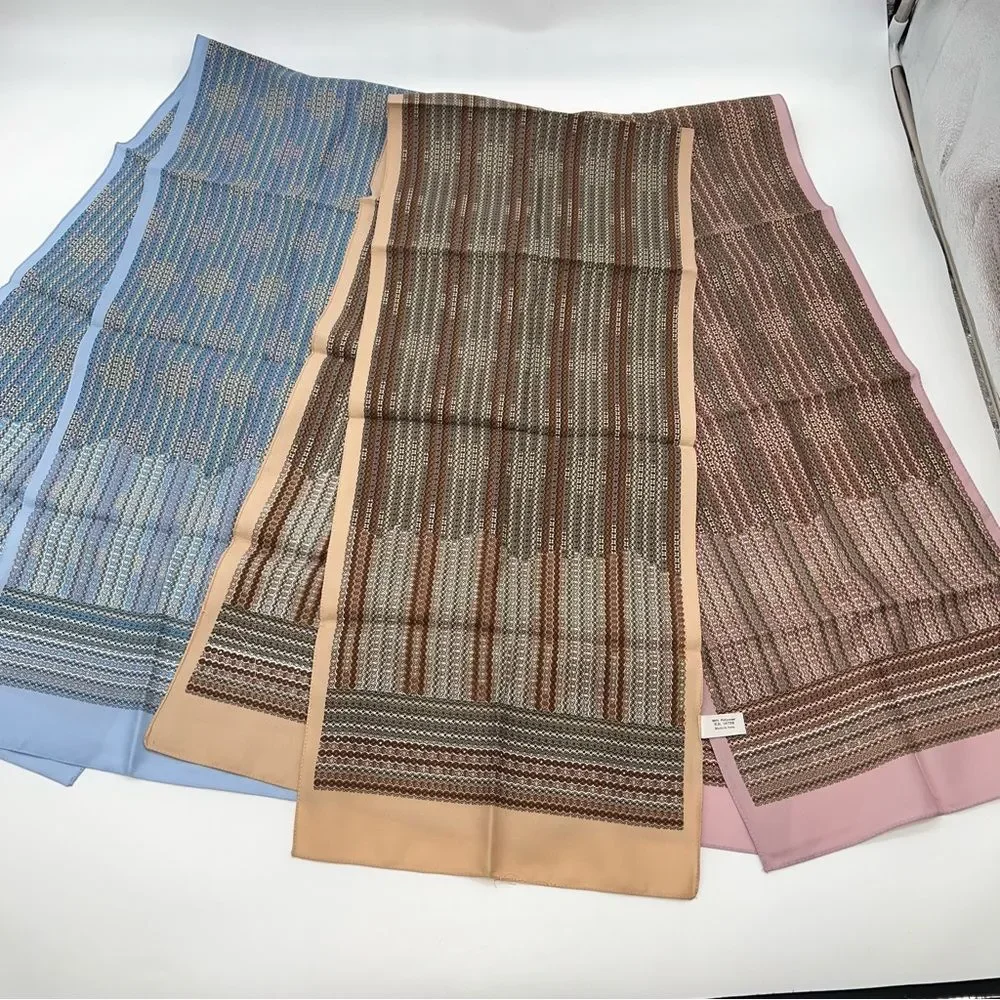 Lot of 3 Elegant Multicolor Silky Long Scarves Blue/Tan/Mauve